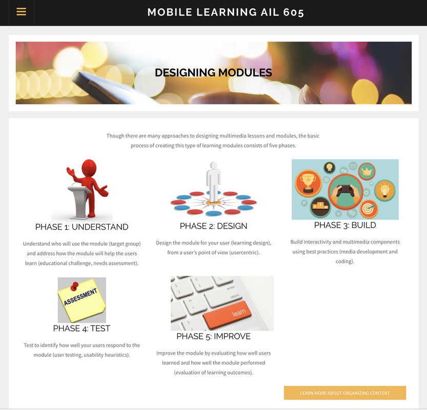 Screen shot of Designing Modules for mobile learning website